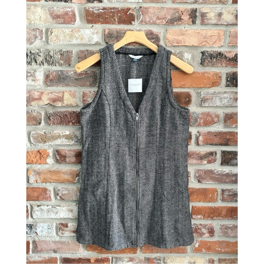American Eagle Gray Zip Up Herringbone Mini Dress NWT, S